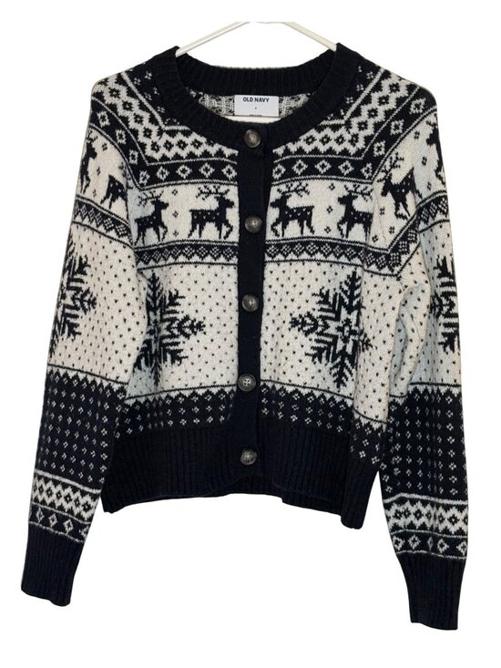Old Navy Sweaters - Old Navy Womens Fair Isle Snowflake Reindeer Cardigan Sweater Size S Navy/White